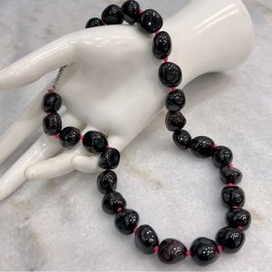 Indian Garnet (Large) Beaded Sterling Silver Necklace